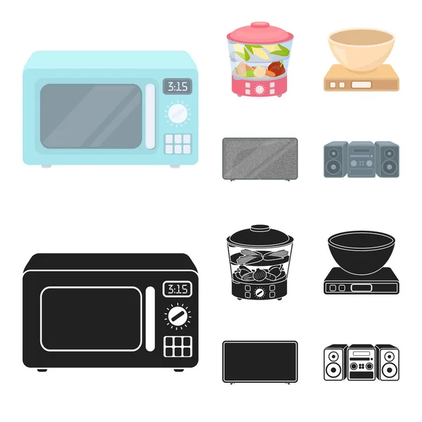 Dampfgarer, Mikrowelle, Waage, lcd tv.household set collection icons in cartoon, black style vektor symbol stock illustration web. — Stockvektor
