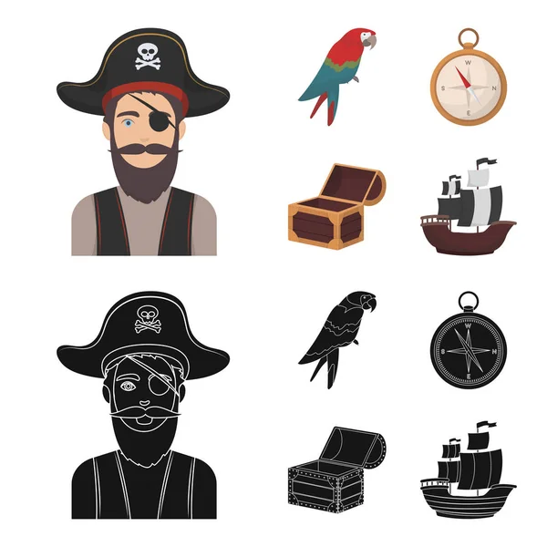 Pirata, bandido, sombrero, vendaje .Pirates conjunto de iconos de la colección en la historieta, negro estilo vector símbolo stock ilustración web . — Vector de stock