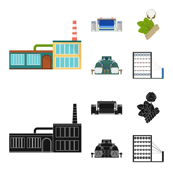 Usine, entreprise, bâtiments et autres icônes web en dessin animé, style noir. Textile, industrie, icônes en tissu dans la collection set . — Image vectorielle