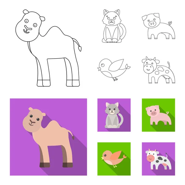Ρεαλιστική σκιαγράφηση, επίπεδη ζώων εικονίδια στη συλλογή σετ για σχεδιασμό. Ζωάκια διανυσματικά εικονογράφηση σύμβολο μετοχής web. — Διανυσματικό Αρχείο