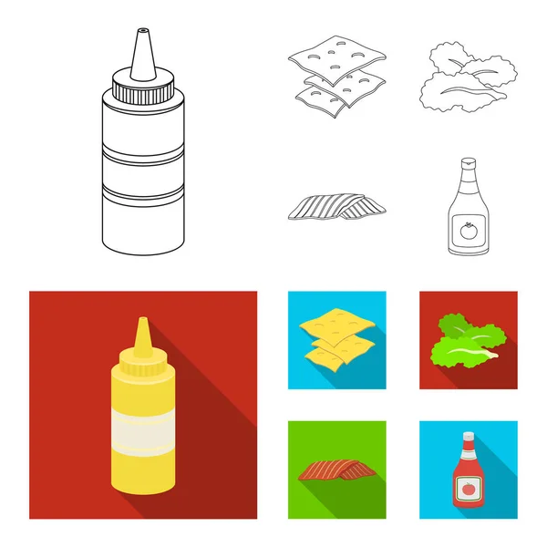 Burger y contorno de ingredientes, iconos planos en la colección de conjuntos para el diseño. Burger cocina vector símbolo stock web ilustración . — Vector de stock