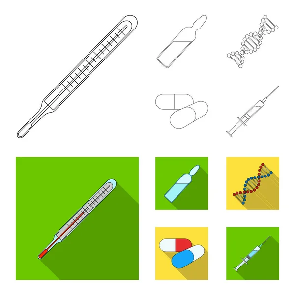 ADN humano y otros equipos.Iconos de colección conjunto de medicina en el contorno, el estilo plano vector símbolo stock ilustración web . — Archivo Imágenes Vectoriales