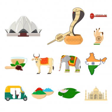 Set koleksiyonu tasarım için ülke Hindistan karikatür simgeler. Hindistan ve dönüm noktası sembol stok web illüstrasyon vektör.