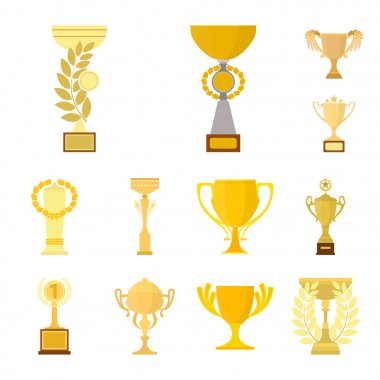 Set koleksiyonu tasarım için Gold Cup çizgi film simgeler. Kazananlar Kupası vektör simge stok web çizim.