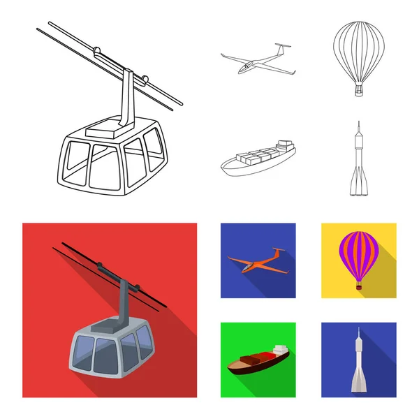 Un dron, un planeador, un globo, una barcaza de transporte, un cohete espacial modos de transporte. Transporte conjunto colección iconos en el contorno, plano estilo vector símbolo stock ilustración web . — Vector de stock