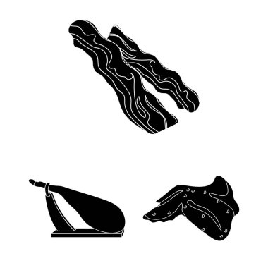 Set koleksiyonu tasarım için farklı et siyah simgeler. Et ürün vektör simge stok web çizimi.