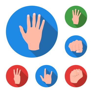 El jest set koleksiyonu tasarım için düz simgeler. Palmiye ve parmak sembol stok web illüstrasyon vektör.