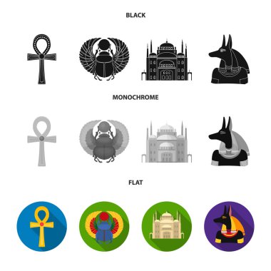 Anubis, Ankh, Cairo citadel, Mısır böceği. Antik Mısır toplama simgeler siyah, düz, tek renkli stil vektör simge stok çizim web içinde ayarla..