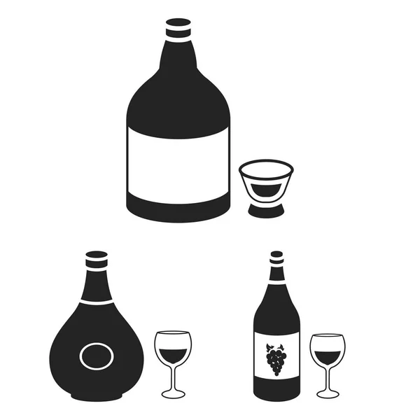 Types d'icônes noires d'alcool dans la collection de jeu pour le design. Alcool en bouteilles symbole vectoriel stock web illustration . — Image vectorielle