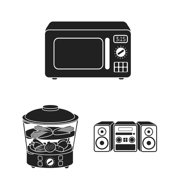 Types d'appareils ménagers icônes noires dans la collection ensemble pour la conception.Matériel de cuisine symbole vectoriel stock illustration web . — Image vectorielle