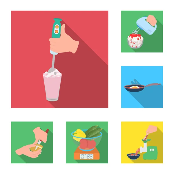 Gotowania żywności płaskie ikony w kolekcja zestaw do projektowania. Kuchnia, sprzęt i narzędzia symbol web czas ilustracja wektorowa. — Wektor stockowy