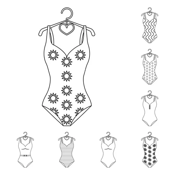 Diferentes tipos de trajes de baño esbozan iconos en la colección de conjuntos para el diseño. Accesorios de natación vector símbolo stock web ilustración . — Archivo Imágenes Vectoriales