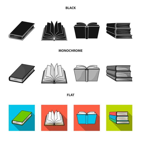 Olika typer av böcker. Böcker som samling ikoner i svart, platt, svartvit stil vektor symbol stock illustration web. — Stock vektor