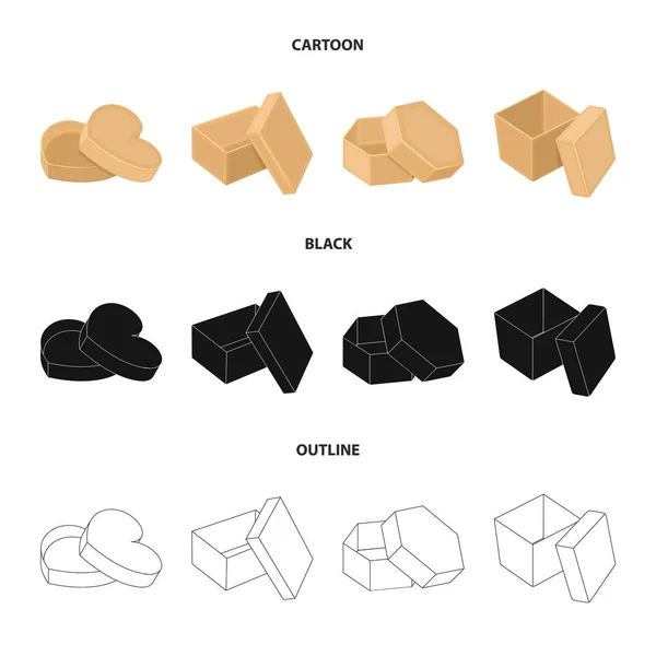 Boîte, conteneur, paquet, et autre icône web en dessin animé, noir, contour style.Case, coquille, cadre, icônes dans la collection ensemble . — Image vectorielle