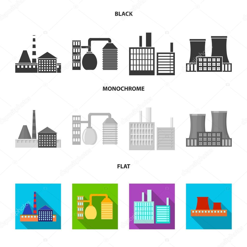 Industry, production.Factory set collection icons in black, flat, monochrome style vector symbol stock illustration web.