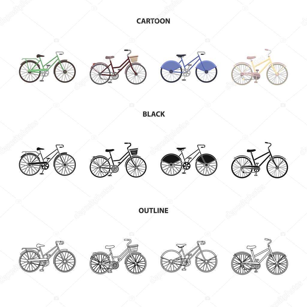 Sports bike and other types.Different bicycles set collection icons in cartoon,black,outline style vector symbol stock illustration web.