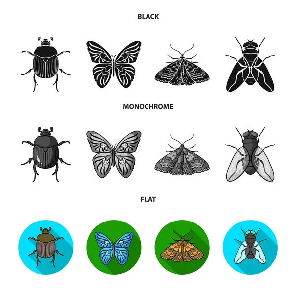 Wrecker, parasite, nature, butterfly .Insects set collection icons in black, flat, monochrome style vector symbol stock illustration web. — Stock Vector