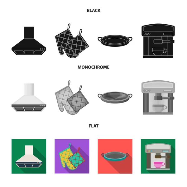 Equipo de cocina negro, plano, iconos monocromáticos en la colección de conjuntos para el diseño. Cocina y accesorios vector símbolo stock web ilustración . — Vector de stock