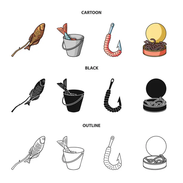 Pêche, poisson, shish kebab. Ensemble de pêche icônes de la collection dans la bande dessinée, noir, contour style vectoriel symbole illustration web . — Image vectorielle