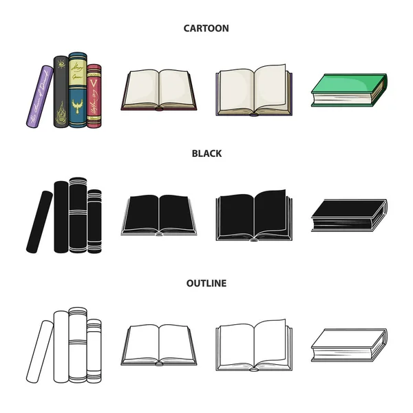 Różnego rodzaju książek. Książek zestaw kolekcji ikon w kreskówki, czarny, zarys styl wektor symbol ilustracji w sieci web. — Wektor stockowy