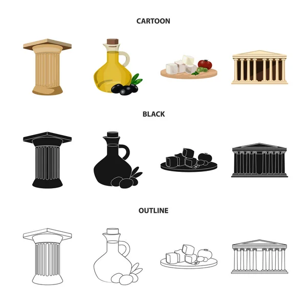 Grecia, paese, tradizione, punto di riferimento Grecia set icone di raccolta in cartone animato, nero, contorno stile vettore simbolo stock illustrazione web . — Vettoriale Stock
