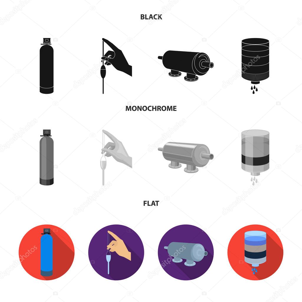 Purification, water, filter, filtration .Water filtration system set collection icons in black, flat, monochrome style vector symbol stock illustration .