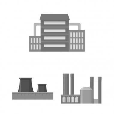 Fabrika ve tesisleri tek renkli simgeler set koleksiyonu tasarım için. Sembol stok web illüstrasyon vektör fabrikası ve donanımları.