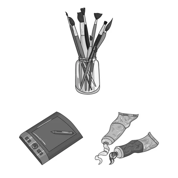 Schilder en tekening zwart-wit pictogrammen in set collectie voor design. Artistieke accessoires vector symbool voorraad web illustratie. — Stockvector