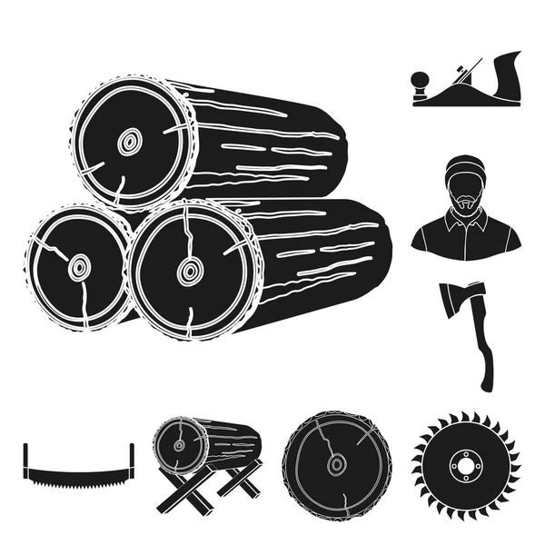 Icone segheria e legno nero nella collezione set per il design. Hardware e strumenti vettoriale simbolo stock web illustrazione . — Vettoriale Stock