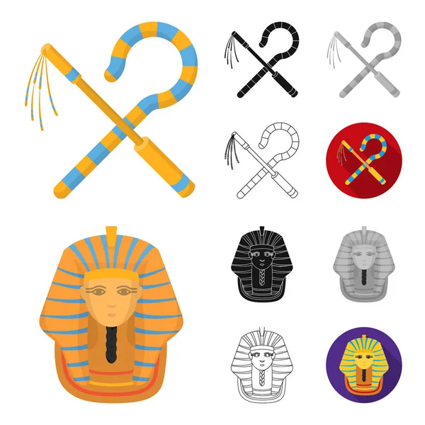 Dibujos animados del Antiguo Egipto, negro, plano, monocromo, iconos de contorno en la colección de conjuntos para el diseño. El reinado de Faraón vector símbolo stock web ilustración . — Vector de stock