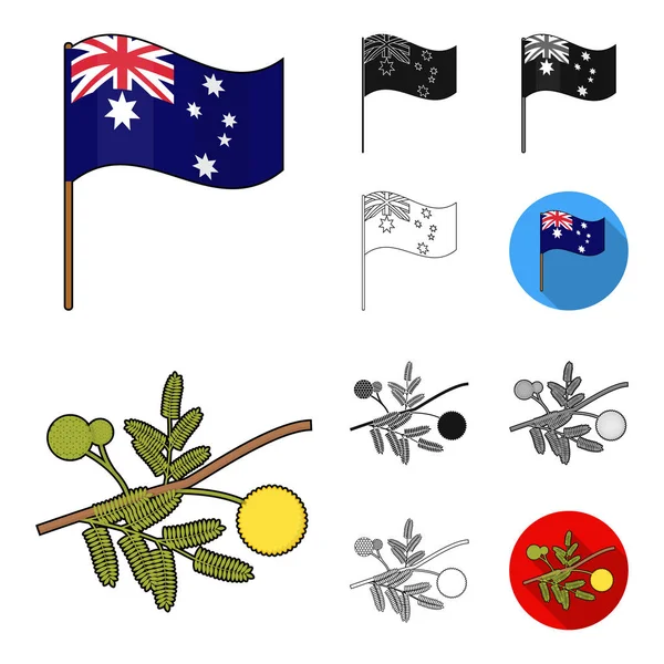 Country Australia cartoon, black, flat, monochrome, outline icons in set collection for design.Travel and attractions vector symbol stock web illustration . — стоковый вектор