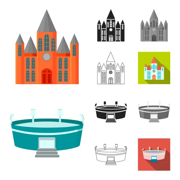 Building and architecture cartoon, black, flat, monochrome, outline icons in set collection for design. Инструкция по созданию векторных символов . — стоковый вектор