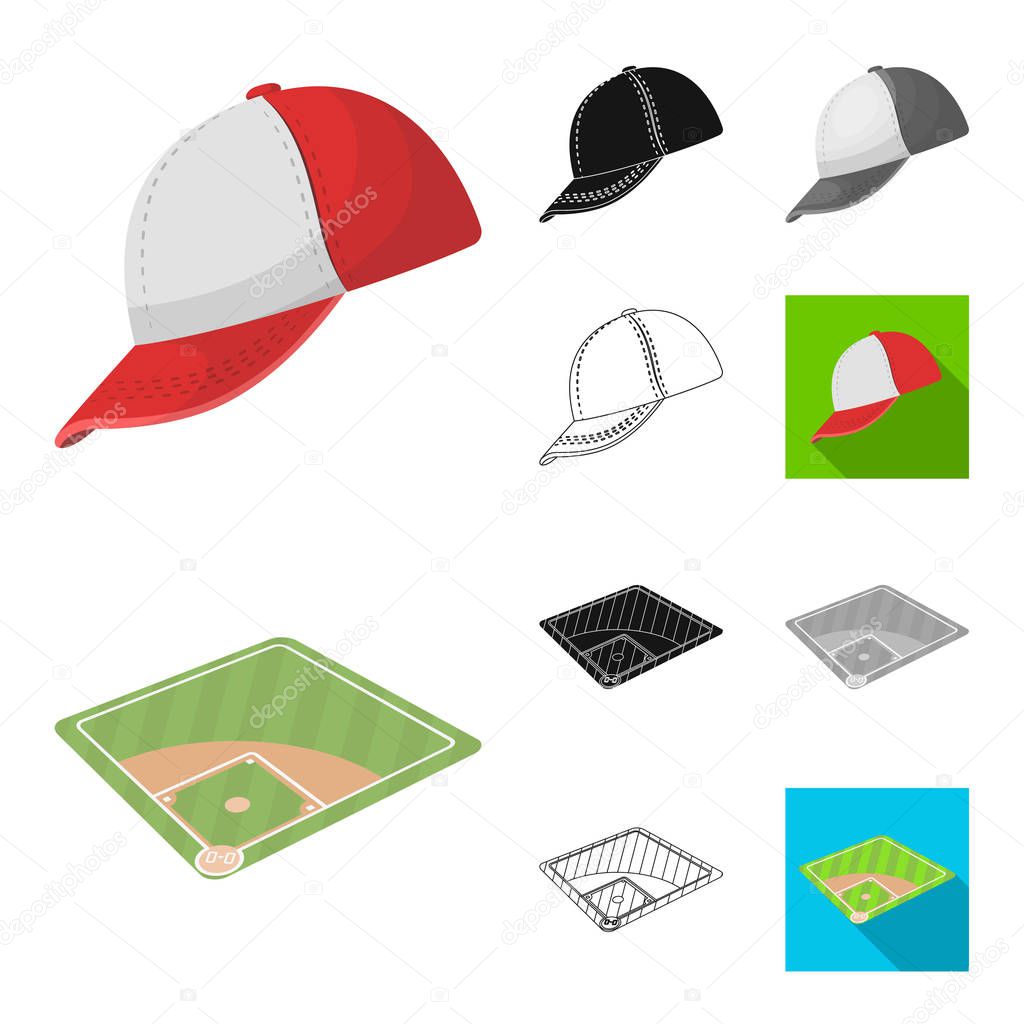 Baseball and attributes cartoon,black,flat,monochrome,outline icons in set collection for design.Baseball player and equipment vector symbol stock web illustration.