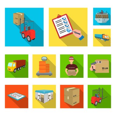 Lojistik ve teslim düz simgeler set koleksiyonu tasarım için. Taşıtlar ve donatımı izometrik vektör simge stok web çizim.