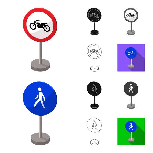 Different types of road signs cartoon,black,flat,monochrome,outline icons in set collection for design. Warning and prohibition signs vector symbol stock web illustration. — Stock Vector