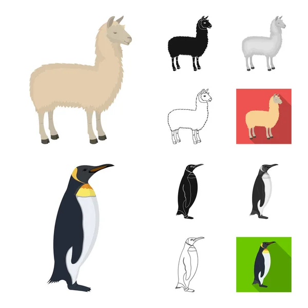 さまざまな動物漫画、ブラック、フラット、モノクロ、アイコン デザインのセットのコレクションの概要を説明します。鳥、プレデター、草食動物のベクトル シンボル ストック web イラスト. — ストックベクタ