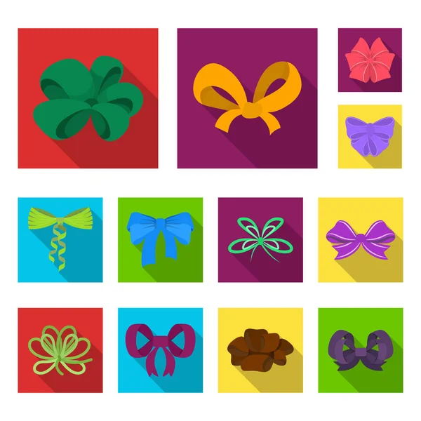 Arcos multicolores iconos planos en conjunto de colección para design.Bow para la decoración vector símbolo stock web ilustración . — Vector de stock
