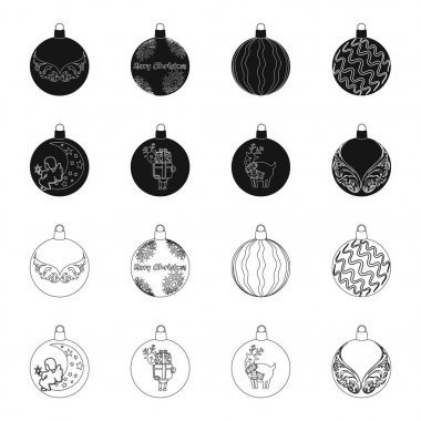 Yeni yıl oyuncaklar siyah, set koleksiyonu tasarım için anahat simgeleri. Noel topları bir treevector için hisse senedi web illüstrasyon simge.