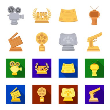 Altın tabanca, gümüş Ödülü En iyi yardımcı rol ve diğer ödüller. Film Ödülleri toplama simgeler çizgi film, düz stil vektör simge stok çizim web ayarla..