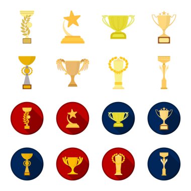 Gold Cup çizgi film, düz simgeler toplama tasarımı için ayarlayın. Kazananlar Kupası vektör simge stok web çizim.
