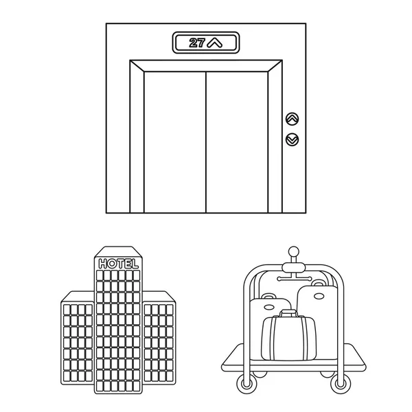 디자인에 대 한 설정된 컬렉션에 호텔 및 장비 개요 아이콘. 호텔 및 컴 포트 벡터 기호 재고 웹 일러스트 레이 션. — 스톡 벡터