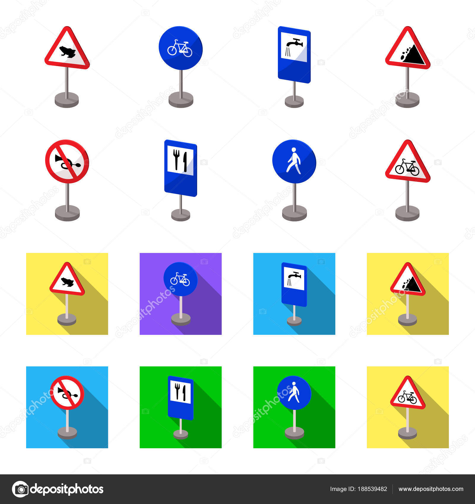 Different types of road signs cartoon,flat icons in set collection for ...