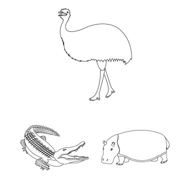 Farklı hayvanlar set koleksiyonu tasarım için simgeleri anahat. Kuş, predator ve otobur sembol stok web illüstrasyon vektör.