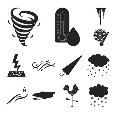 Set koleksiyonu tasarım için farklı hava siyah simgeler. İşaretler ve hava vektör özelliklerini hisse senedi web illüstrasyon simgesi.