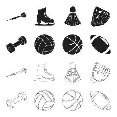 Mavi halter, beyaz futbol topu, basketbol, ragbi topu. Spor toplama simgeler siyah, anahat stili vektör simge stok çizim web içinde ayarla..