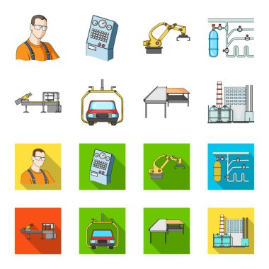 Otomotiv Sanayi ve diğer web simgesi karikatür, düz stil. Yeni teknolojileri simgeler kümesi koleksiyonu.