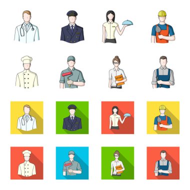Aşçı, ressam, öğretmen, çilingir makinist. Meslek toplama simgeler çizgi film, düz stil vektör simge stok çizim web ayarla..