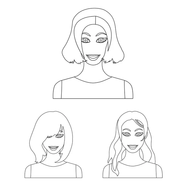 Види жіночих зачісок окреслюють піктограми в наборі для дизайну. Зовнішній вигляд жінки Векторний символ стокова веб-ілюстрація . — стоковий вектор