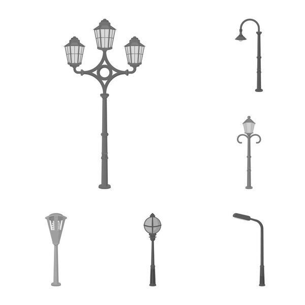 Lamp post monochrome icons in set collection for design. Lantern and lighting vector symbol stock web illustration.