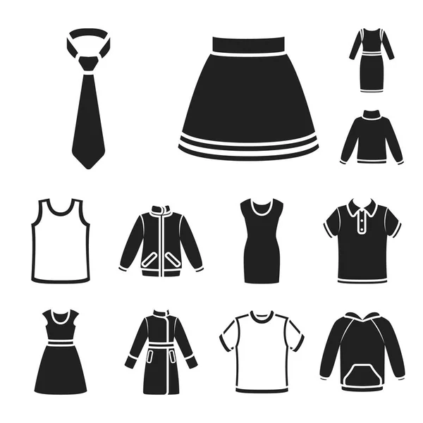 Olika typer av kläder svart ikoner i set samling för design. Kläder och stil vektor symbol lager web illustration. — Stock vektor